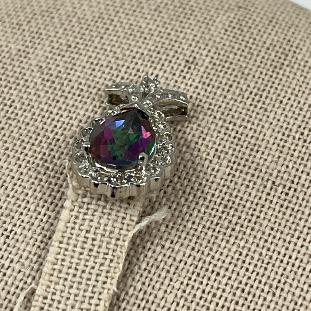 Vintage 10k White Gold Mystic Topaz & Diamond Pendant - 2.5g - Picture 14 of 15
